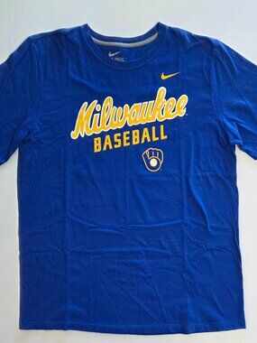 Nike Milwaukee Baseball Graphic T-Shirt, Men’s XL, Blue & Gold Lettering & Logo